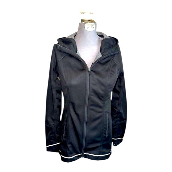 Zella Water Repellent Parka Rain Jacket Black Fleece Lined Size Small Gorpcore - Picture 1 of 8